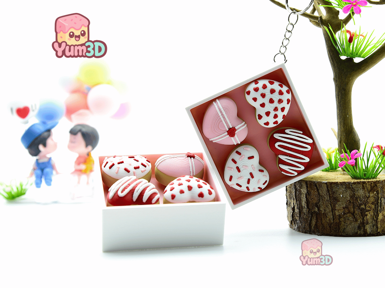 📦 Yum3D Valentine Donut Box Fidget Clicker Keychain - Cute